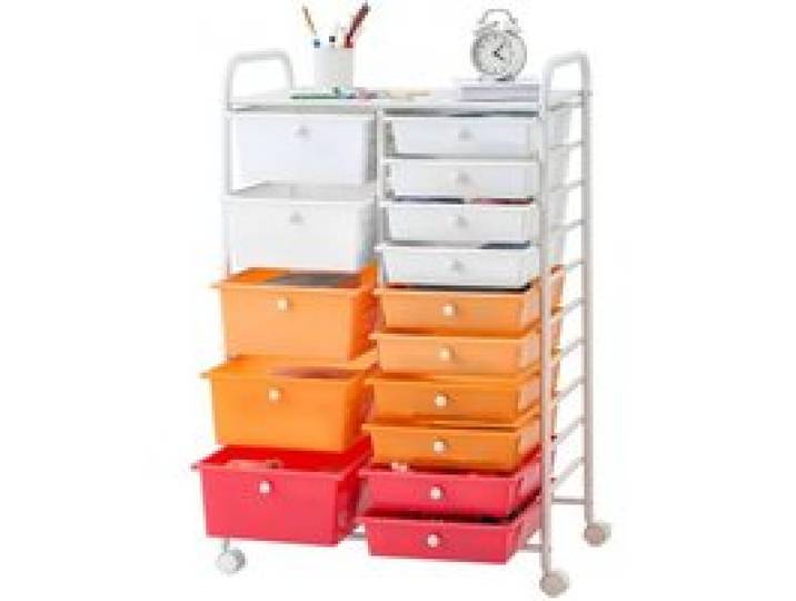 VEVOR Rollwagen mit 15 Schubladen Doppelreihe 630x385x965mm Farbverlauf Rot, Metallgestell, Ablagefläche, Handgriffe, Lenkrolle mit 2 Bremsen, Mobiler Schubladenwagen für Büro Werkstatt Bastelzimmer