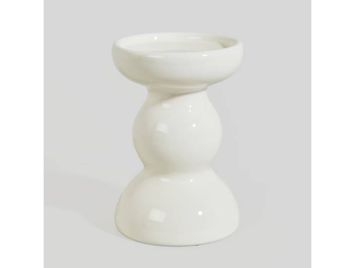 Cremefarbener Keramik-Kerzenständer, H 14 cm