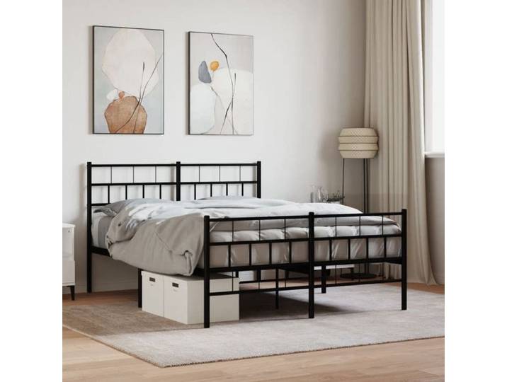 Cadre lit métal pied noir 140x190 cm structure robuste avec pied design moderne chambre spacieuse pratique
