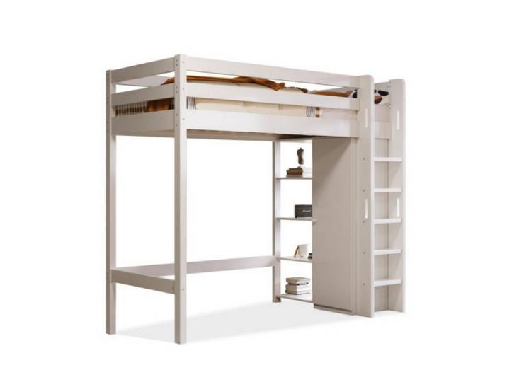 Odikalo Kinderbett Hochbett Einzelbett mit Kleiderschrank 6 Regalen 208*110*186 cm Weiß