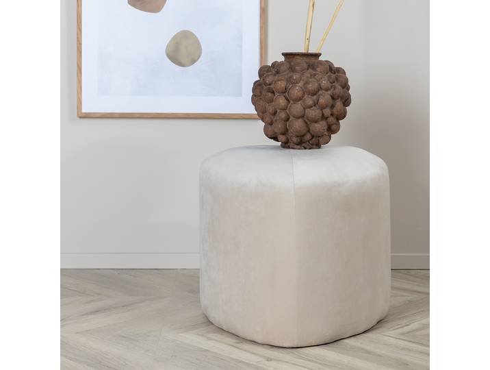 Pouf Peg Ø 46cm Weiß/Beige Samt