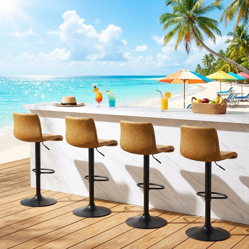 17 Stories Swivel Adjustable Height Bar Stool Yellow 4