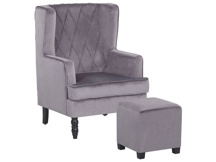 SESSEL Samtstoff grau plus Hocker Sandset