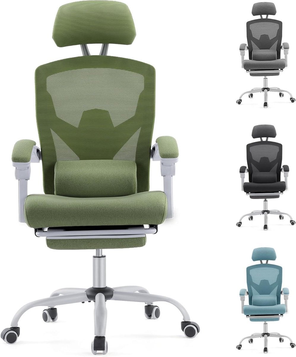 Ergonomische Bureaustoel met Verstelbare Lendensteun - Groen