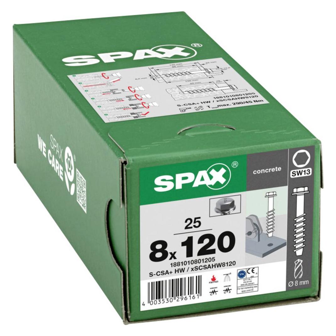Spax Betonschrauben S-CSA+ Sechskant mit Scheibe 1881010801205 8 mm x 120 mm, 25 St. (25 Schrauben pro Stück) (1881010801205)