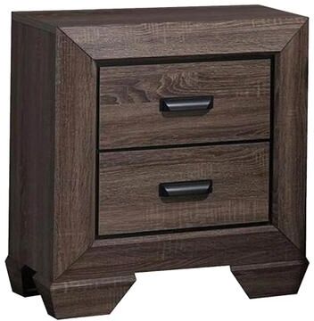 Benzara Two Drawer Nightstand with Scalloped Feet in Weathered Gray Grain Finish