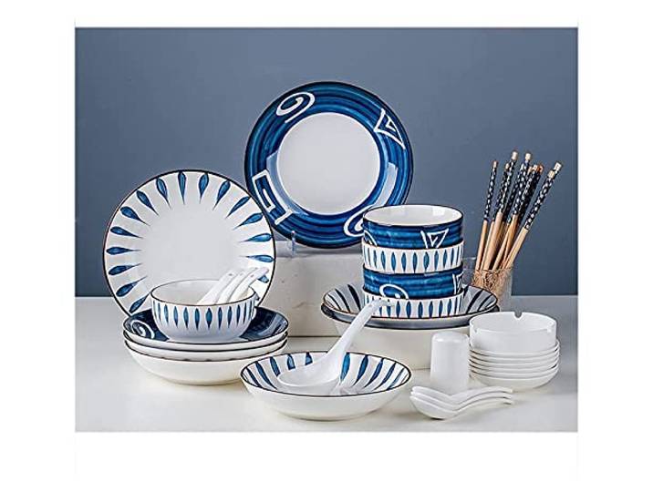 Porzellan-Geschirr-Sets, Teller- und Schüssel-Sets, modernes Keramik-Geschirr-Set, Service für 8–12 Personen, japanischer Stil, Teller- und Schüssel-Sets, Geschirr-Sets – komplette Porzellan-Kombinati