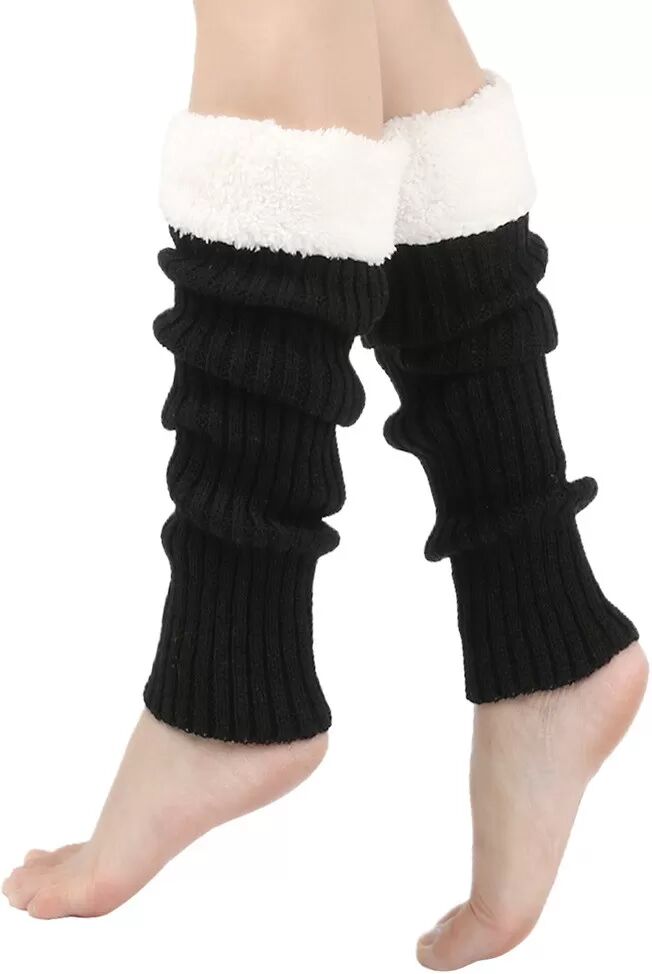 INF Gestrickte Beinwärmer, Slouchy Boot Socks Schwarz