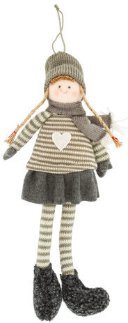 Mädchen-Figur aus Filz/Strick, grau-weiß, Größe: 40 cm