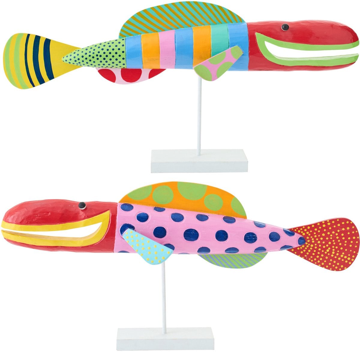 J-Line Decoratie Vissen - Set van 2 - Polyresin en Hout - Mix - Large