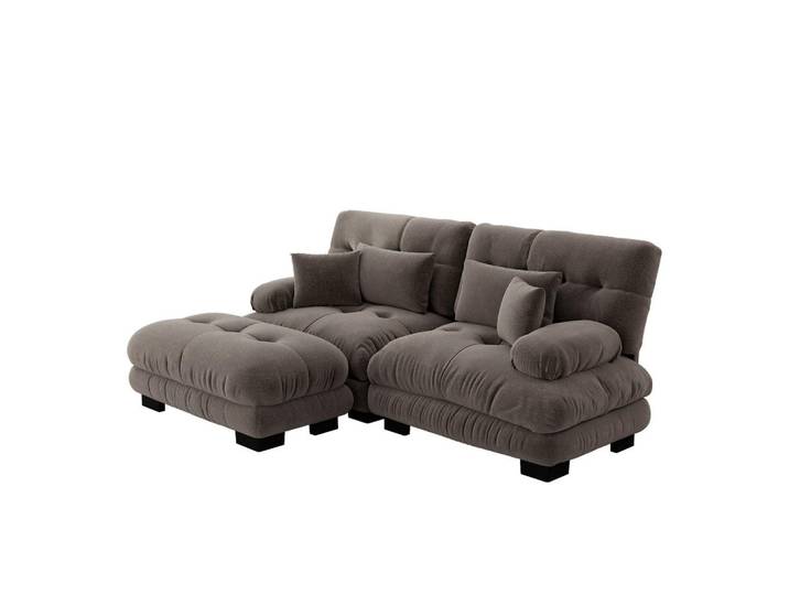 Flora Grace Ecksofa in Braun aus Chenille mit Ottomans und Lendenkissen, 220x145 cm, Wohnzimmer, Sofas & Couches, Wohnlandschaften, Ecksofas