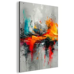 METALLBILD Moderne Kunst - Orange - Grau - Abstrakt 30x40 cm