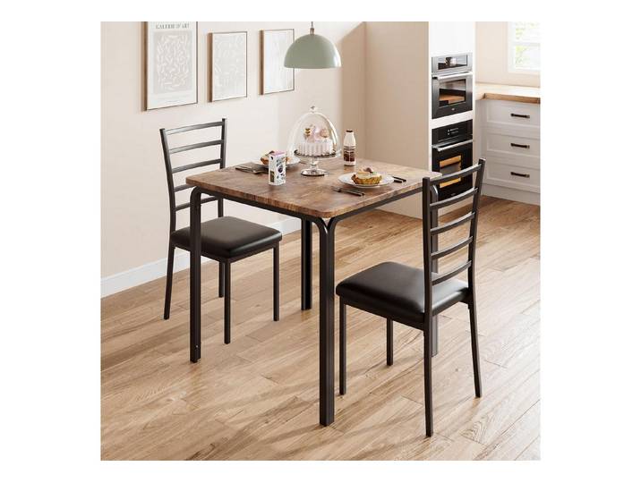 LuxusKollektion Küchentisch Küchentisch-Set quadratisch Metall Holz 2 gepolsterte Stühle Retro (1-St)
