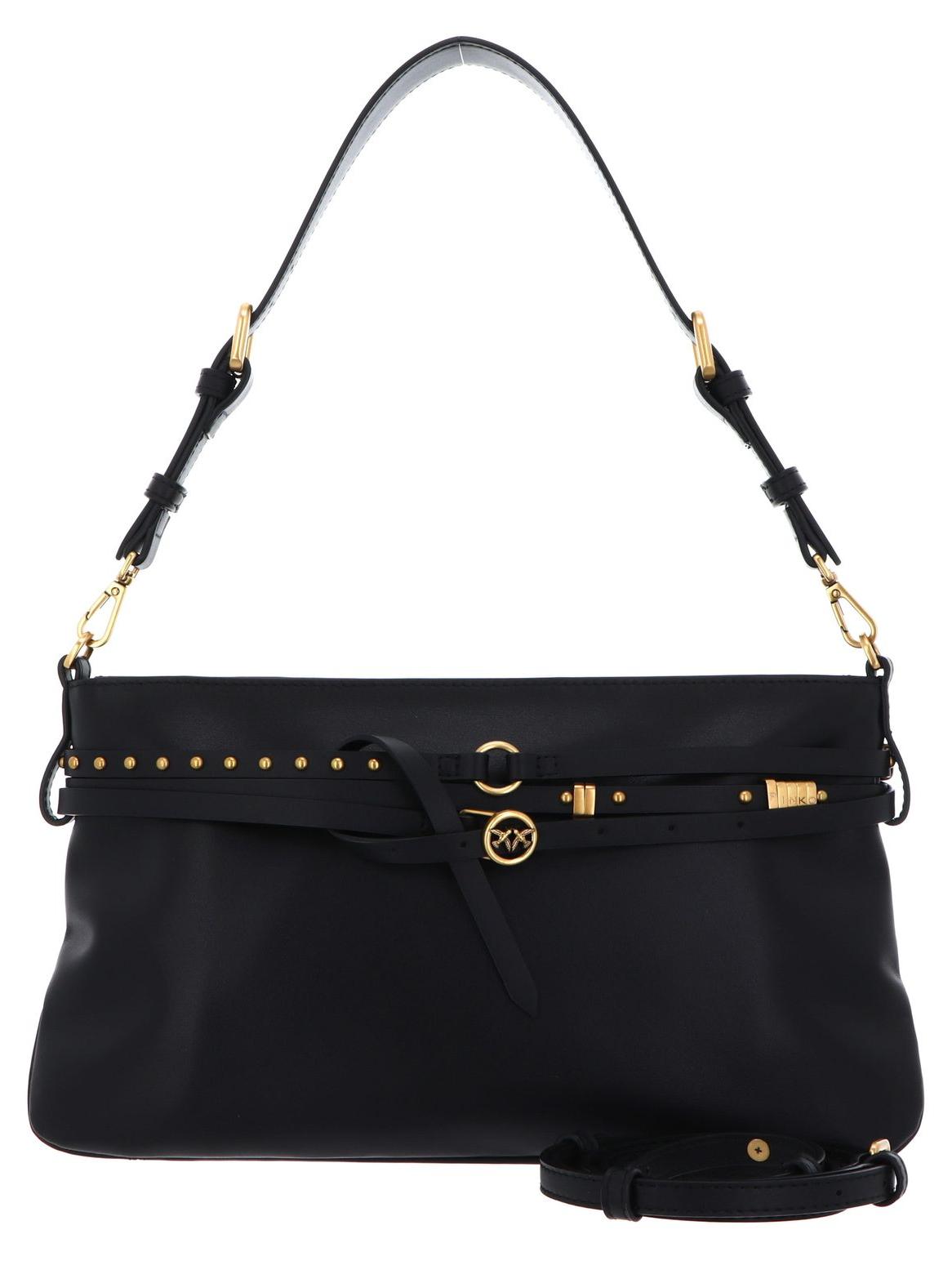 PINKO Umhängetasche Schultertasche Belt Bag Classic Vitello Morbido Black - Antique Gold schwarz