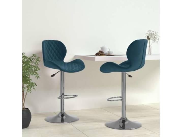 Barhocker 2 Stk. Blau Samt mit Fußstütze Höhenverstellbar 360 Grad Drehbar Samtbezug, verchromtes Stahlgestell, Gasdruckfeder, 360 Grad drehbar, 110 kg Belastbarkeit