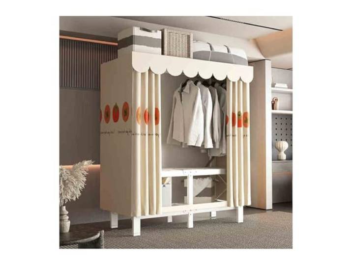 LigedamaiEU Tragbarer Schrank, Kleiderschrank, Kleiderständer mit Abdeckung, Kleidung Stahlrohrrahmen und Stoffbezug(Color 2)