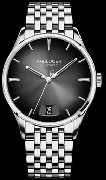 Inspired Finds AGELOCER Budapest Automatic Big Calendar Steel Watch For Men silver Black Steel