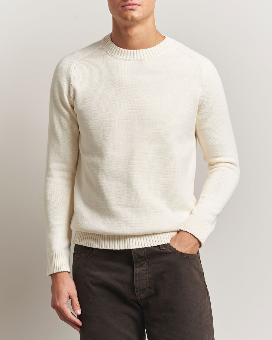 KnowledgeCotton Apparel Plain Knitted Cotton Crewneck Egret men L Hvid