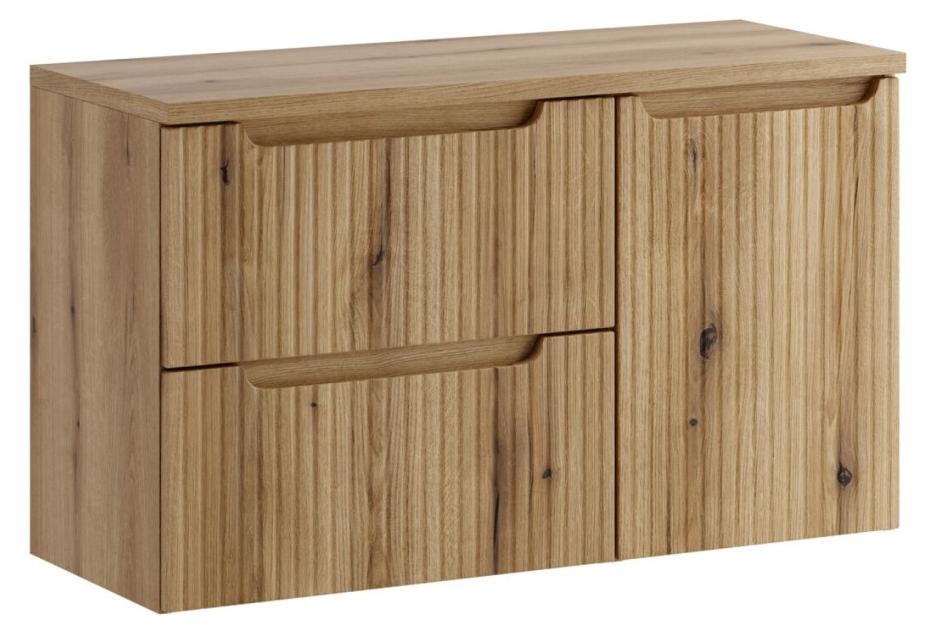 Badezimmer-Set VANO helles Eichenholz 100cm: Unterschrank mit Schubladen und integriertem Wäschekorb + Waschtischplatte