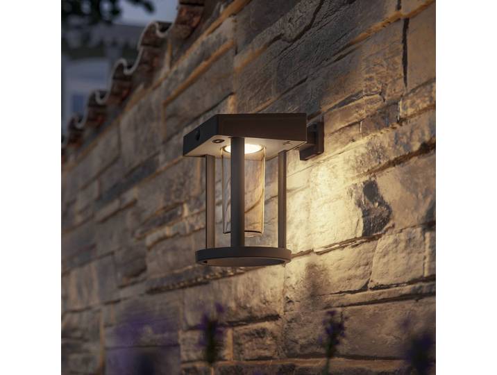 Philips Solar-Sensorwandlampe Camill, schwarz/klar, Ø 14 cm Camill, schwarz, Kunststoff, Modern, Solarleuchte außen