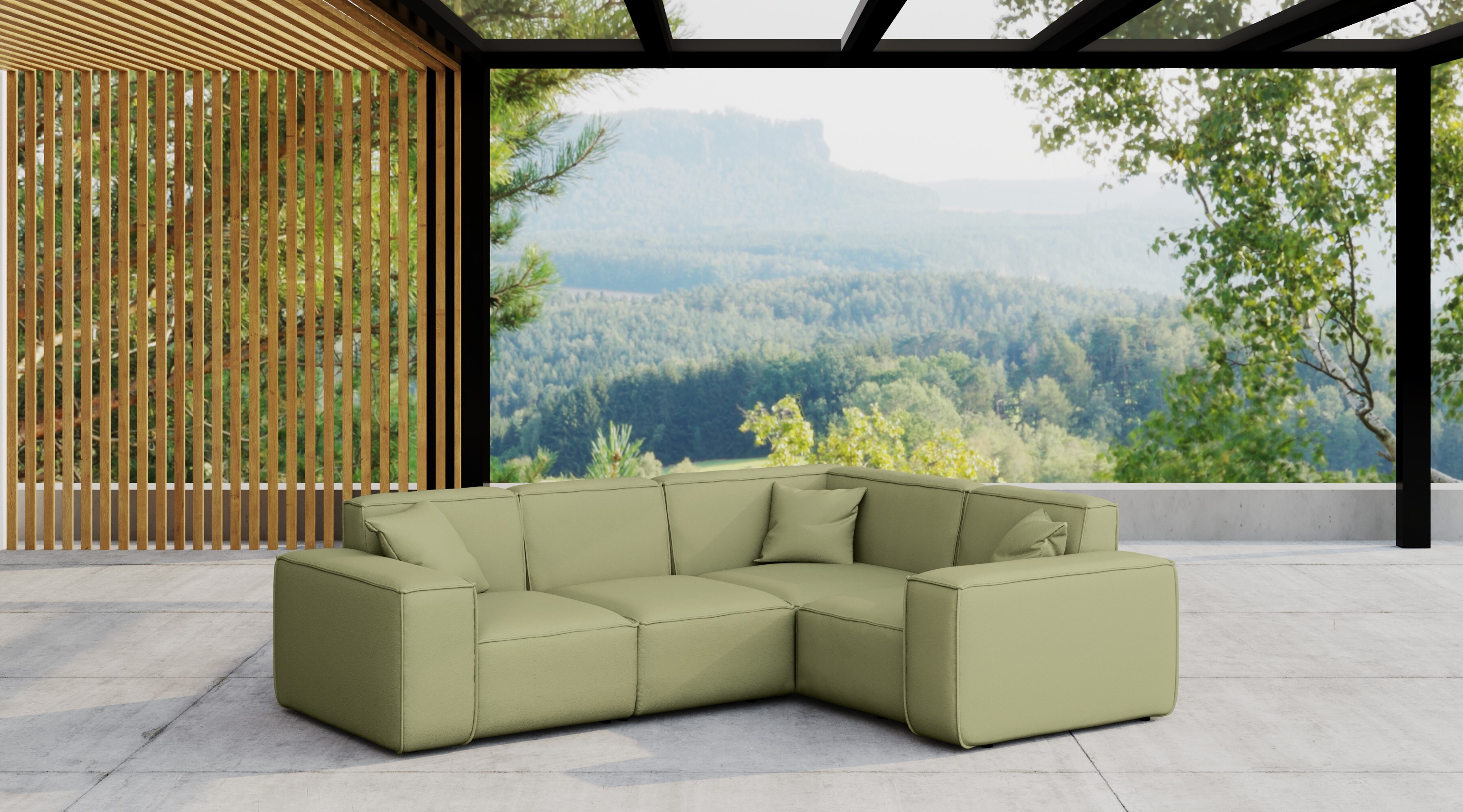 Kaiser Möbel, Gartenmöbel Ecksofa für den Garten MALIBU, die Terrasse, den Hof, gemütliche groß, Gartenmöbel eckcouch, ODYSSEY Hellgrün Rechts