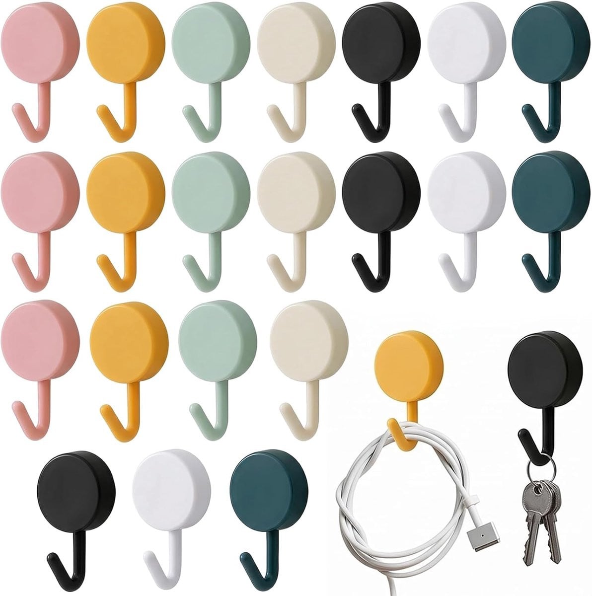 Set van 21 kleurrijke zelfklevende wandhaken voor de kinderkamer, badkamer of keuken