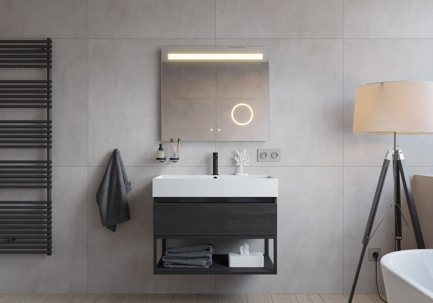 pianura Mia LED Badspiegel 80 x 70 cm mit Spiegelheizung und Beleuchtung