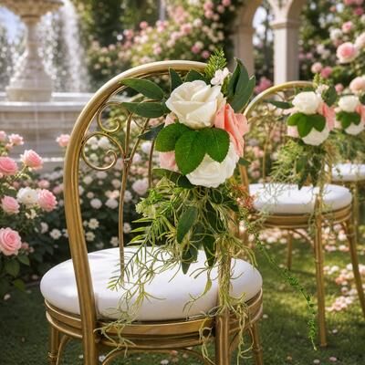 Garvee Rustic Wedding Chair Decorations - 6Pcs Artificial White Flowers with Ribbons - Aisle & Chair Back Decor