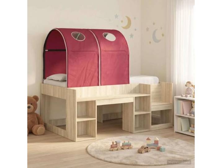 RJPLMFV Bett, 3-teilig, Sonoma-Eiche, Rot, Holz, Technik Lattenrost inklusive, Mikrofasergewebe, modernes Design, einfache Montage