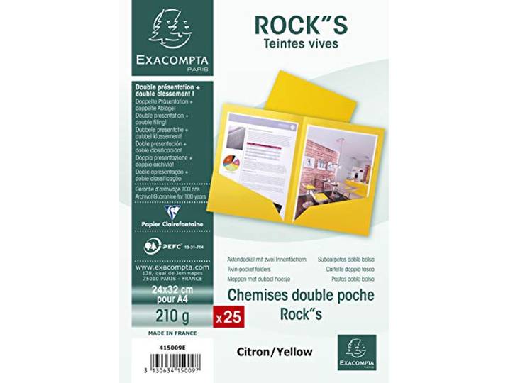 Exacompta 25 Chemises Double Poche Rock\ s Jaune citron