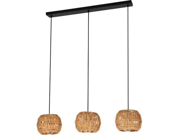 EGLO Hängelampe Sheldon, Esstisch Pendelleuchte 3-flammig, Esstischlampe Boho, Hängeleuchte mit Lampenschirm aus Bast Papier, E27 Fassung, 91 cm