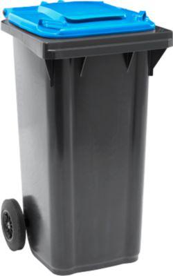 Fahrbare Mülltonne SSI Schäfer GMT eXtra, 120 l, EN 840, vorbereitet für Chipaufnahme, Ziehgriff, 90 % Recycling-Kunststoff, schwarz-blau