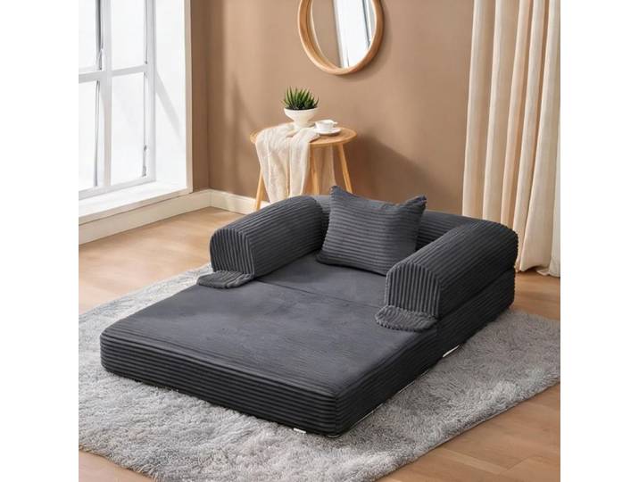 Fauteuil convertible une place en velours côtelé gris classique sofa-lit multifonction 120 cm