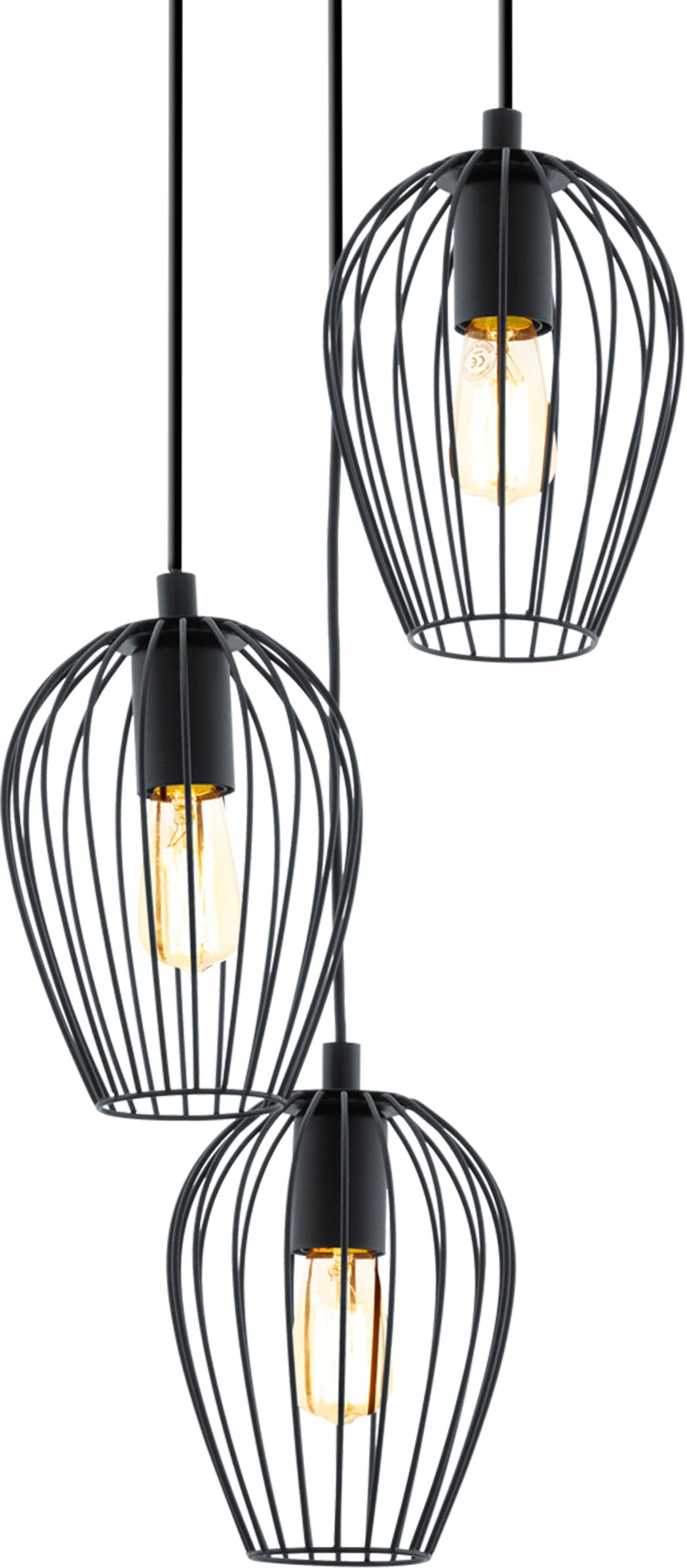 EGLO Pendelleuchte "NEWTOWN Pendellampe, schwarz, Stahl, E27, Hängeleuchte, Rondell", schwarz, 3, Leuchten, Hängelampe, Schlicht, Vintage, Retro, Wohnzimmer, Esszimmer, 130x38cm, Pendelleuchte