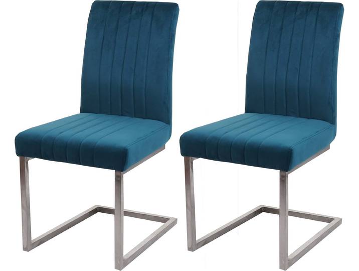 lot de 2 chaises cantilever HWC-L14\, chaise visiteur chaise de conférence\, velours inox brossé ~ turquoise-bleu