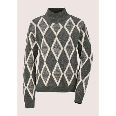 Longpullover MADELEINE "Pullover Rauten-Pullover mit Glanzgarn", Damen, Gr. 34, steingrau, melange, multicolor, Modern, comfort fit, Pullover Longpullover