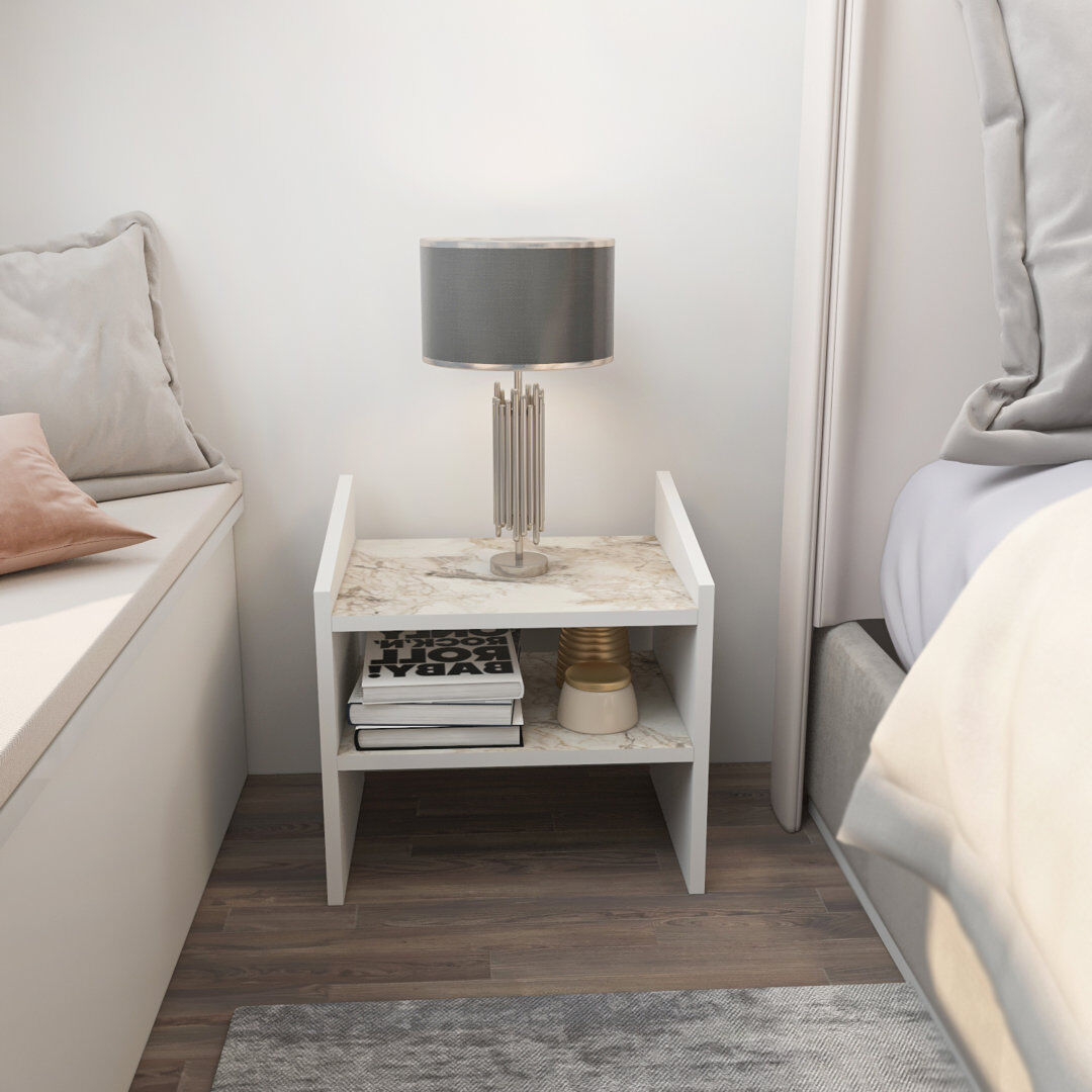 17 Stories Riccardi 45cm W Bedside Table White Ephesus 45cm H X 45cm W X 35cm D