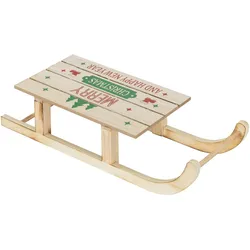 LED DEKO SCHLITTEN aus Holz Warmweiß 60cm Batterriebetrieben Timer