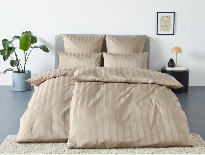 Bettwäsche Leonore , beige, B/L: 135cm x 200cm, 1 Stk., 1 Stk., Mako-Satin, B/L: 80cm x 40cm, 2, Mako-Satin, Obermaterial: 100% Baumwolle, LEGER HOME BY LENA GERCKE, Bettwäsche, Bettwäsche, Mako-Satin Streifen aus 100% Baumwolle, Grösse ab 135x200 cm