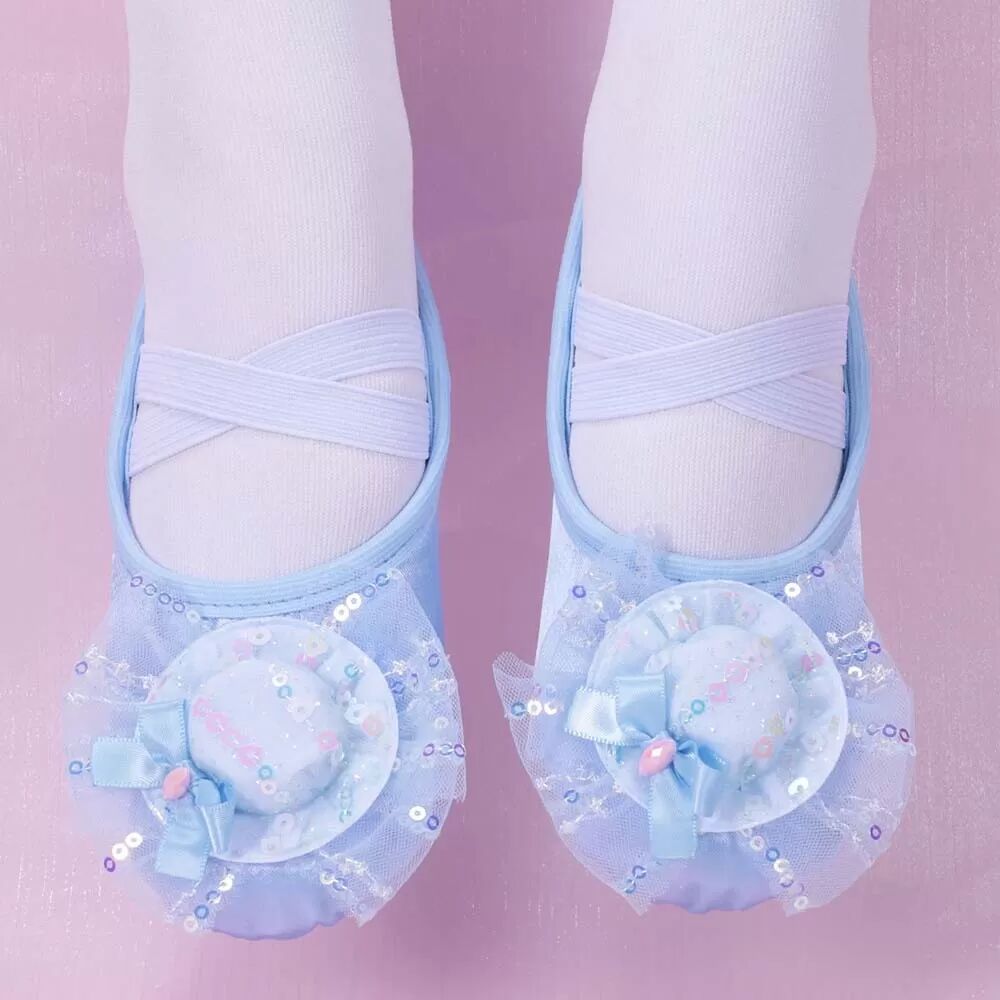 INF Satin Ballett-Tanzschuhe für Kinder mit Mesh-Katzenpfoten-Design Blau 27