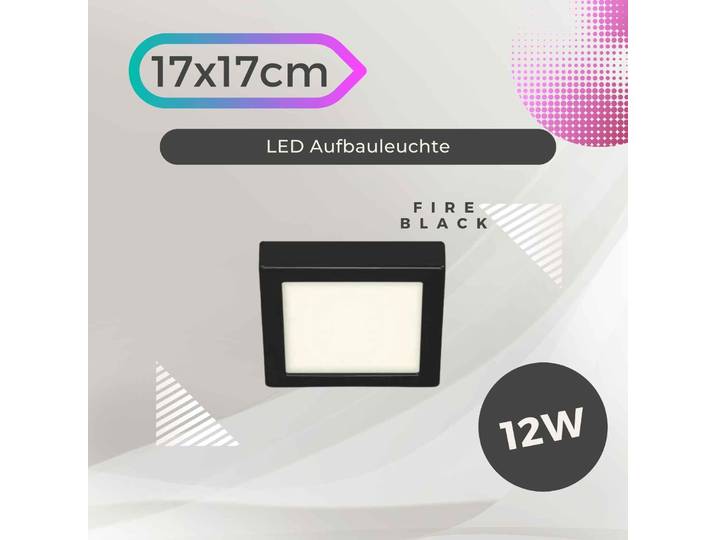 Plafonnier Briloner Fire Black 12 watts LED carré blanc neutre 17 cm