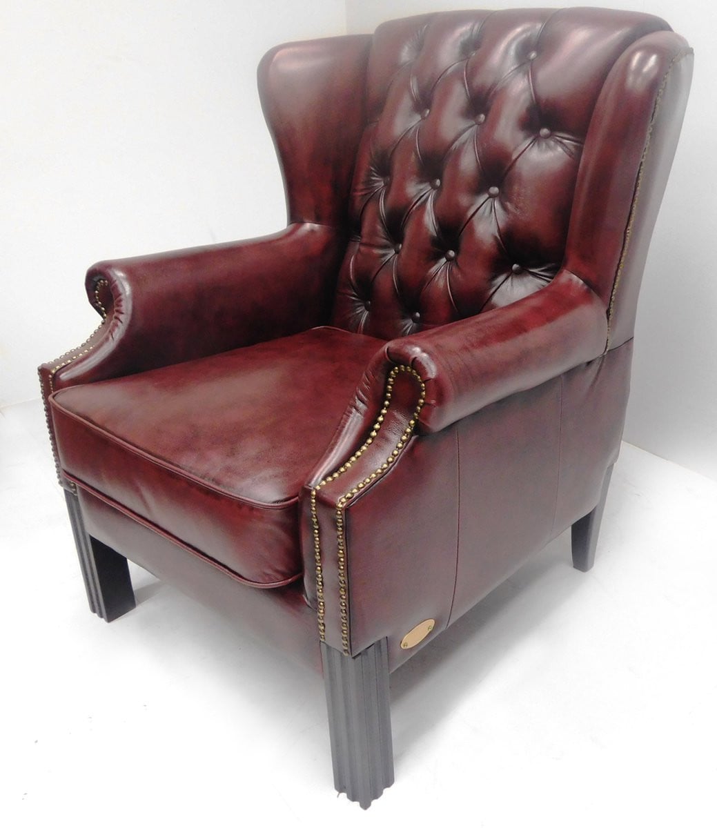 Chesterfield Wingchair SPRINGFIELD Handwish leder Burgundy Bordo Rood