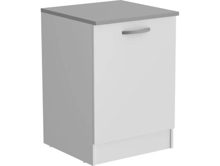 Meuble bas de cuisine OSLO - Blanc mat - 1 porte - L 60 x P 60 x H 86 cm