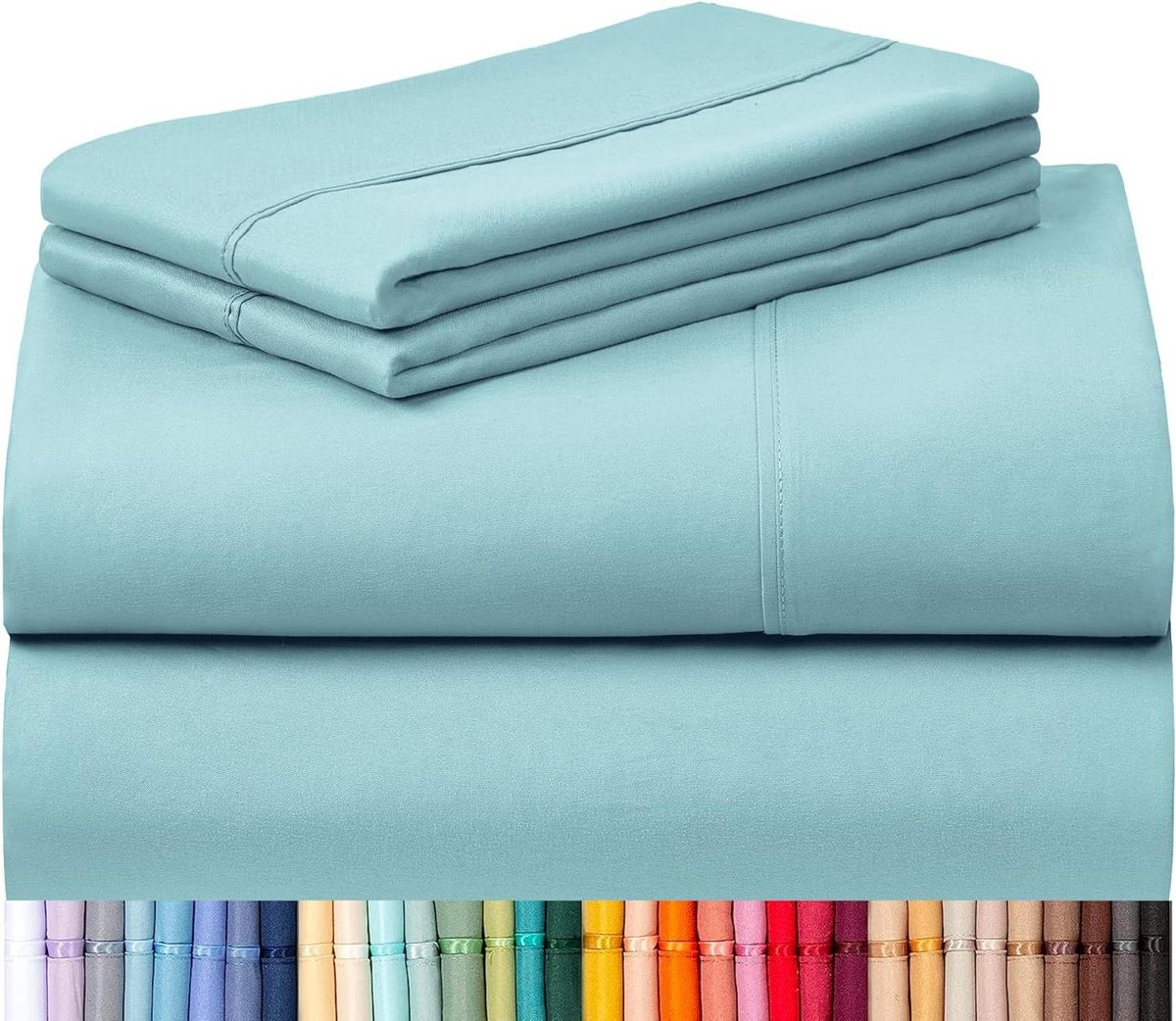 6-delige luxe bamboe lakenset voor Queen - Zijdezacht en ademend - Aqua blauw