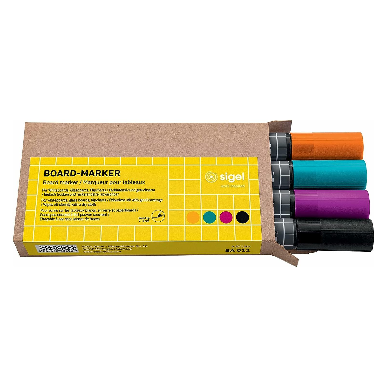 Sigel Non-permanent Marker 4 Stück, Schwarz/Türkis/Magenta/Orange (4x) (BA011)