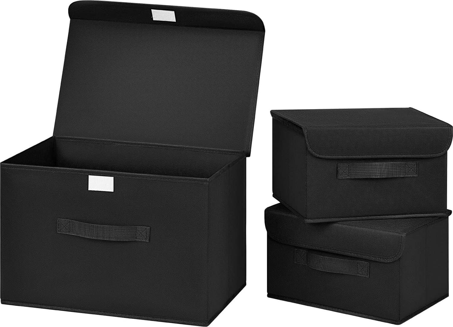 Solid Opbergdozen voor kleding, 3 stuks, zwart, opvouwbaar