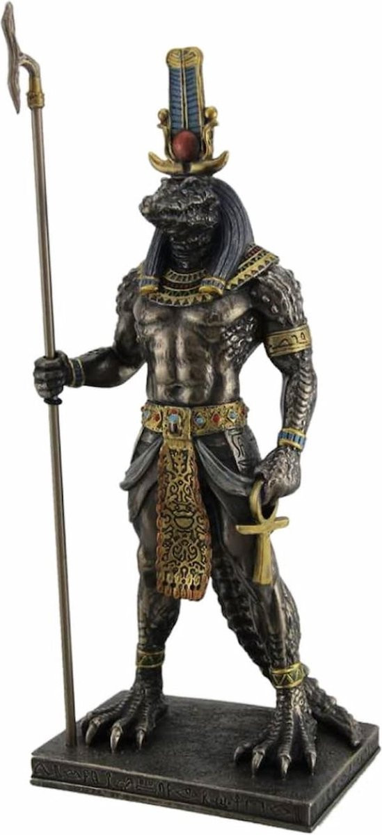 Veronese Design Beeld Sobek Egyptische God van de Nijl Gebronsd 29 cm