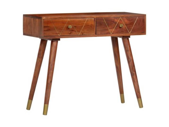 NKOPPFG Konsolentisch 90x35x76 cm Massivholz Akazie mit 2 Schubladen Rustikales Design, handgefertigt, Schnitzmuster, vielseitig nutzbar, einfache Pflege