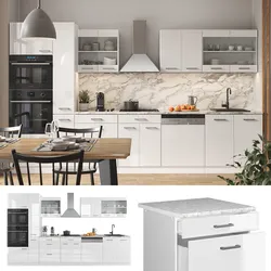 Vicco Küchenzeile Küchenblock Einbauküche R-Line 350 cm Weiß Arbeitsplatte Hochglanz