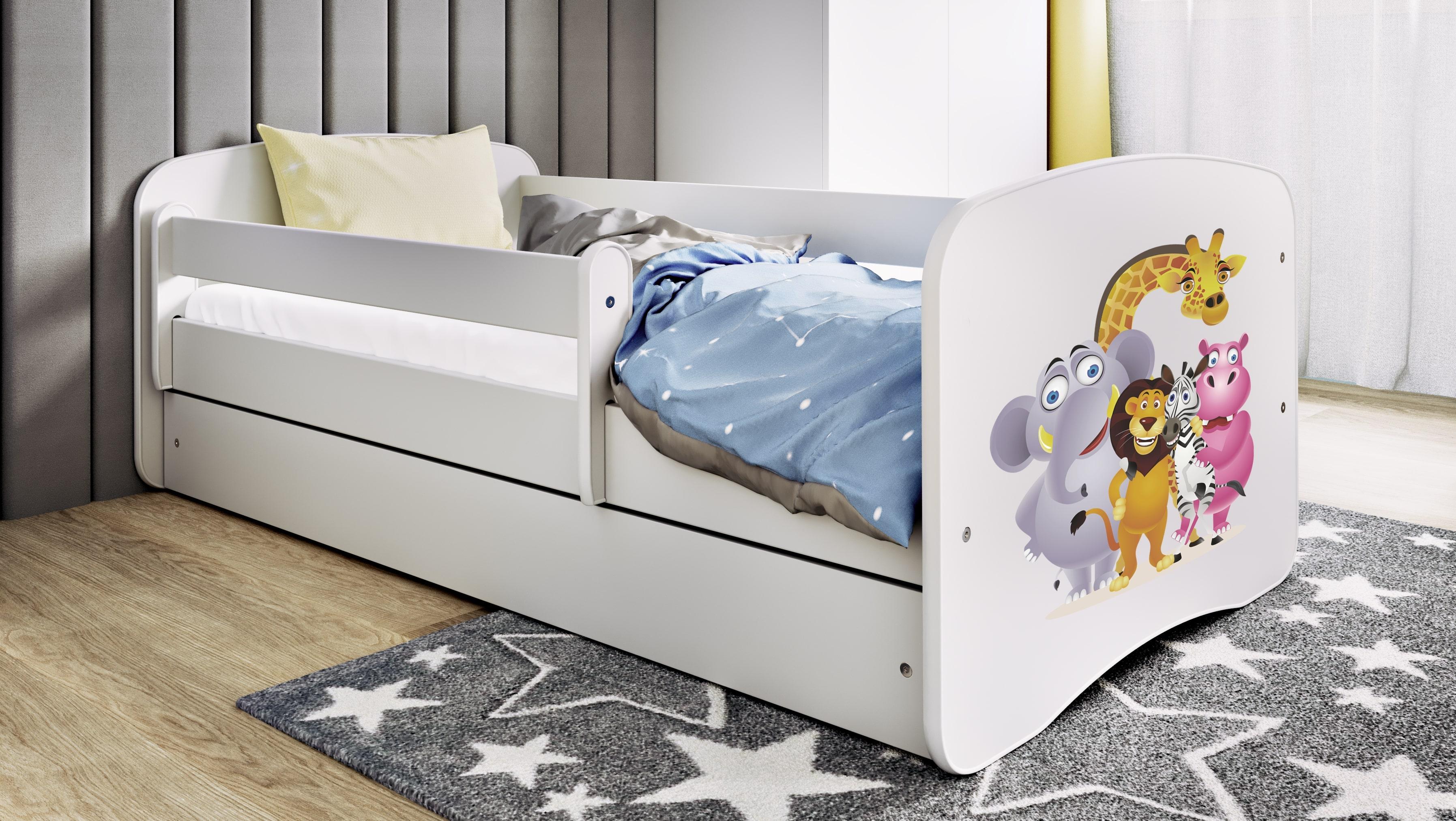Kinderbett Jugendbett ZOO 70x140, 80x160, 80x180 cm - Komplettset mit Matratze, Schublade & Rausfallschutz